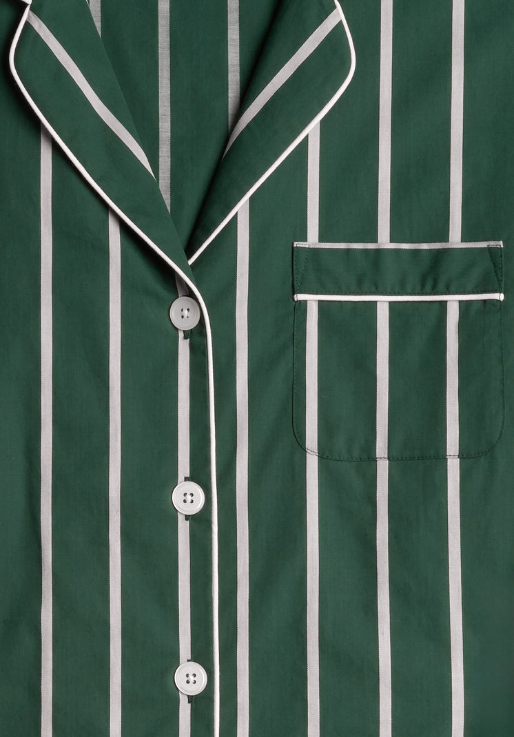 Marina Pajama Set in Hunter & Cream Sateen Stripe
